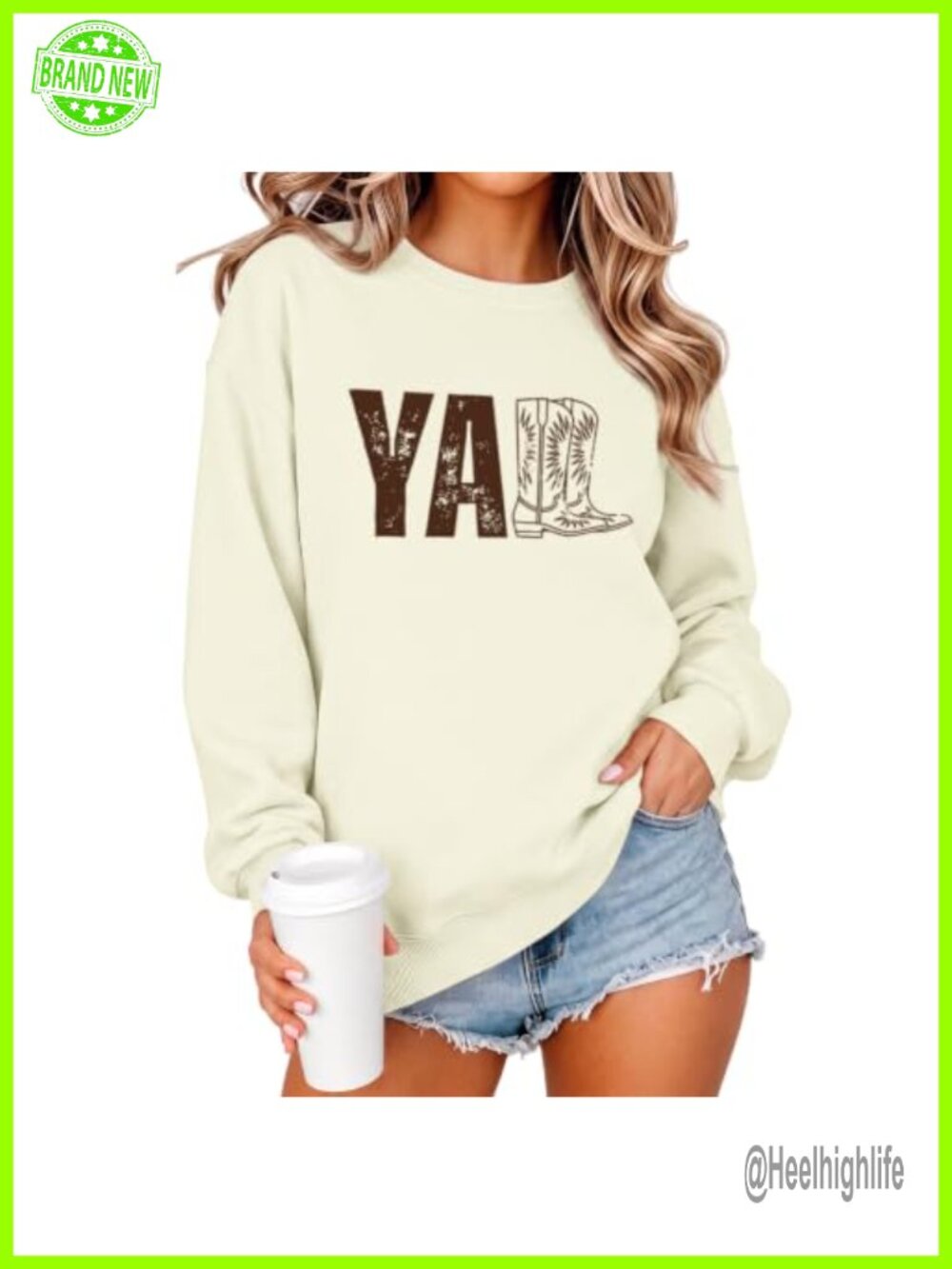 Western Cowgirl Sweatshirt Yall Boot Graphic Oversized Crewneck Pullover
